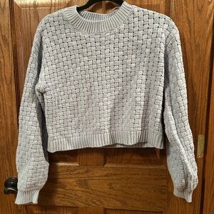 Dusty Blue Cropped Knit Sweater